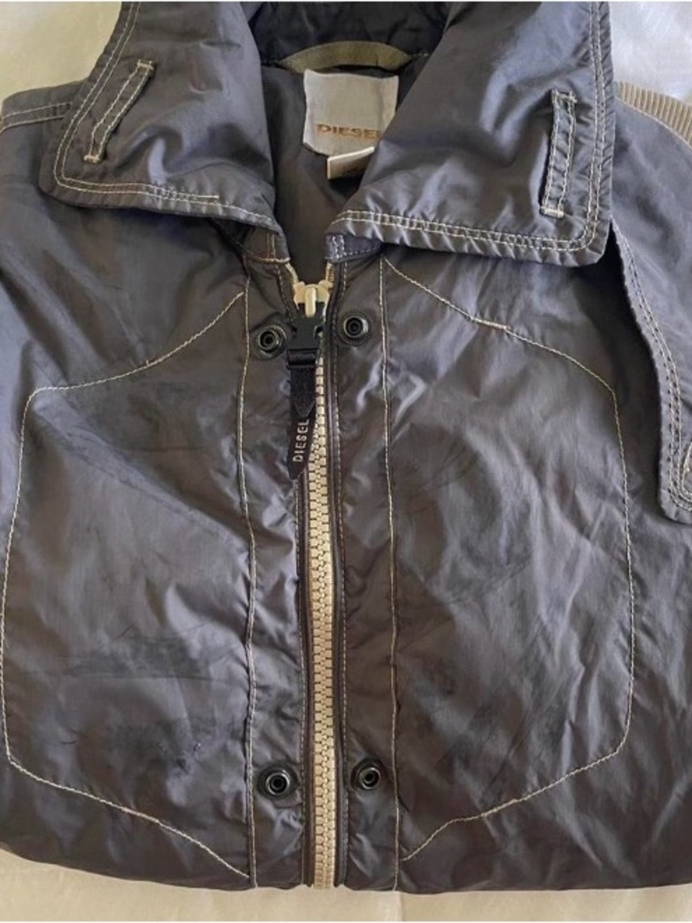 Diesel Lightweight Men's Gray Zip-Up Shirt Jacket Asymmetrical Collar